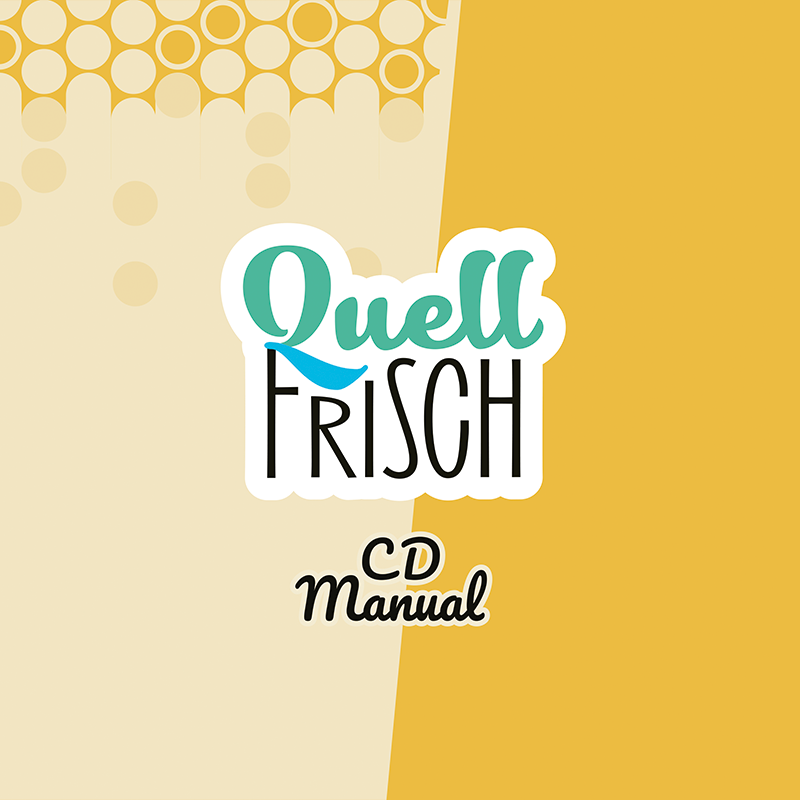 Vorschau Bild des Projekts 'Quellfrisch Limonade'. Gelber Untergrund mit stark vergrößerter Illustration eines Glas mit Limonade (hellgelb). Im Vordergrund liegt das Quellfrisch - Logo. Darunter steht 'CD Manuel'