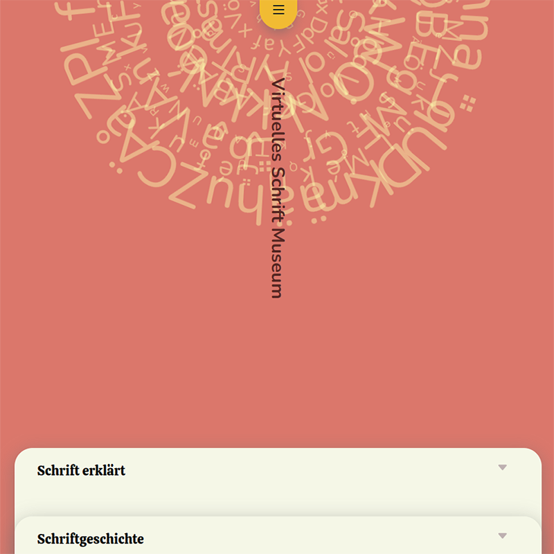 Screenshot der Landingpage des Projekts 'Schrift Museum' Website.
